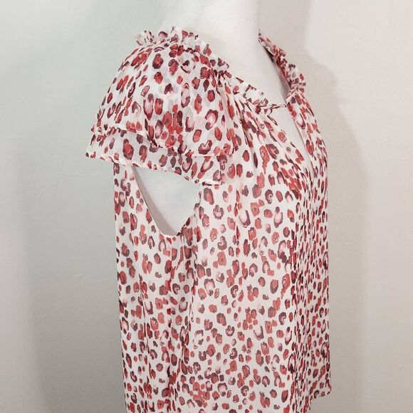 Banana Republic Red Print Blouse Size XS Preppy Red Print Top Ruffle Sleeves - Picture 3 of 6
